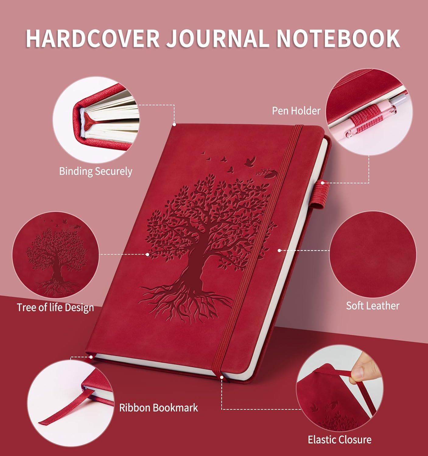Liniertes Notizbuch A5 Hardcover in Rot – Journal für Damen & Herren, 200 Seiten